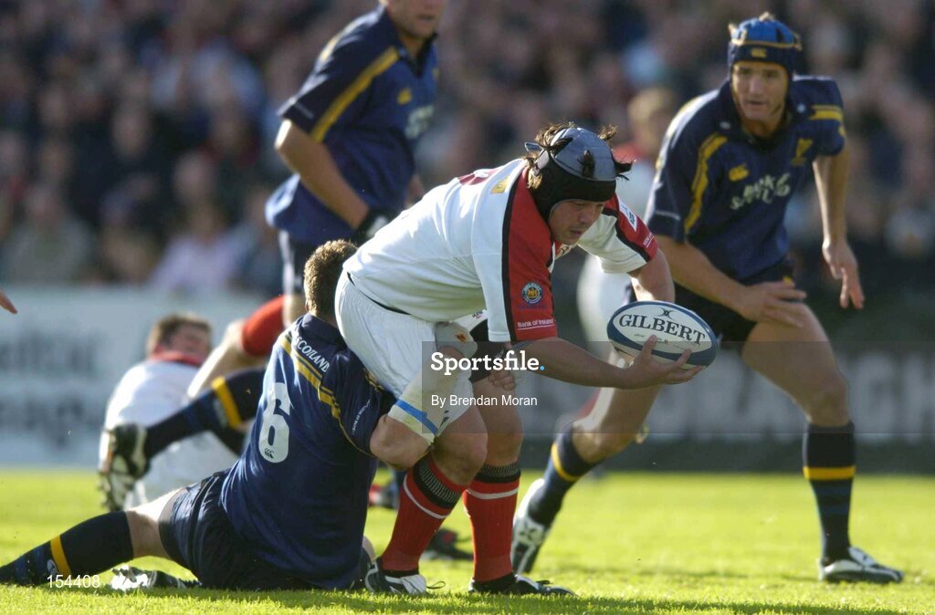11 September 2004; Paul Shields, Ulster, in action against Aidan McCullen, Leinster. Celtic League 2004-2005, Ulster v Leinster, Ravenhill Park, Belfast. Picture credit; Brendan Moran / SPORTSFILE
