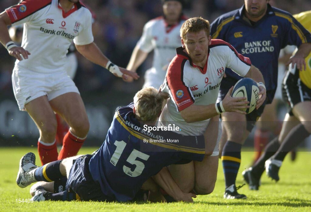 11 September 2004; Jonathan Bell, Ulster, in action against James Norton, Leinster. Celtic League 2004-2005, Ulster v Leinster, Ravenhill Park, Belfast. Picture credit; Brendan Moran / SPORTSFILE