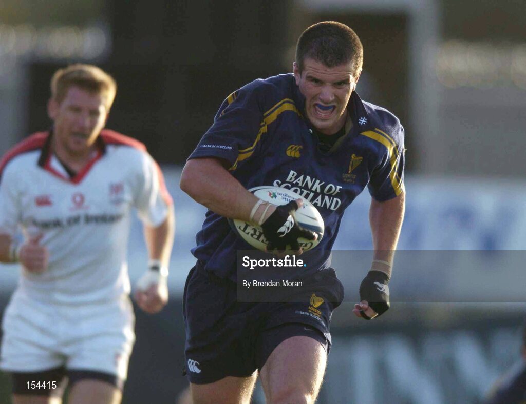 11 September 2004; Shane Jennings, Leinster, races clear of Jonathan Bell, Ulster. Celtic League 2004-2005, Ulster v Leinster, Ravenhill Park, Belfast. Picture credit; Brendan Moran / SPORTSFILE