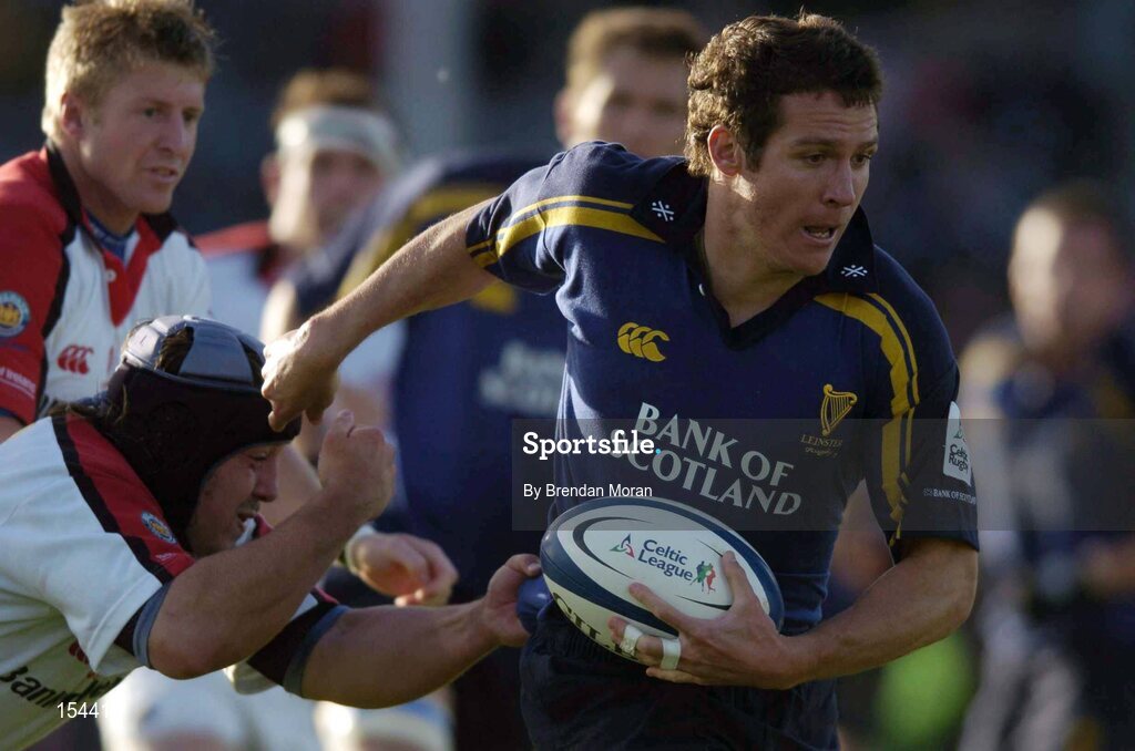 11 September 2004; Christian Warner, Leinster, in action against Paul Shields, Ulster. Celtic League 2004-2005, Ulster v Leinster, Ravenhill Park, Belfast. Picture credit; Brendan Moran / SPORTSFILE