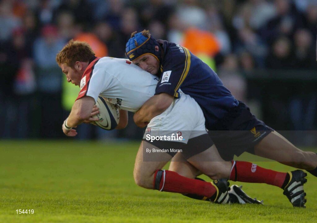 11 September 2004; Jonathan Bell, Ulster, in action against David Quinlan, Leinster. Celtic League 2004-2005, Ulster v Leinster, Ravenhill Park, Belfast. Picture credit; Brendan Moran / SPORTSFILE