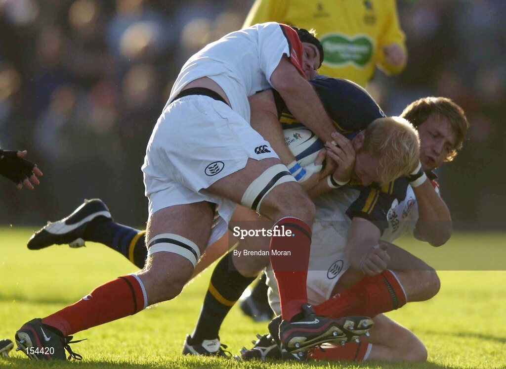 11 September 2004; Des Dillon, Leinster, in action against Matt McCullough, left, and Neil Best, Ulster. Celtic League 2004-2005, Ulster v Leinster, Ravenhill Park, Belfast. Picture credit; Brendan Moran / SPORTSFILE