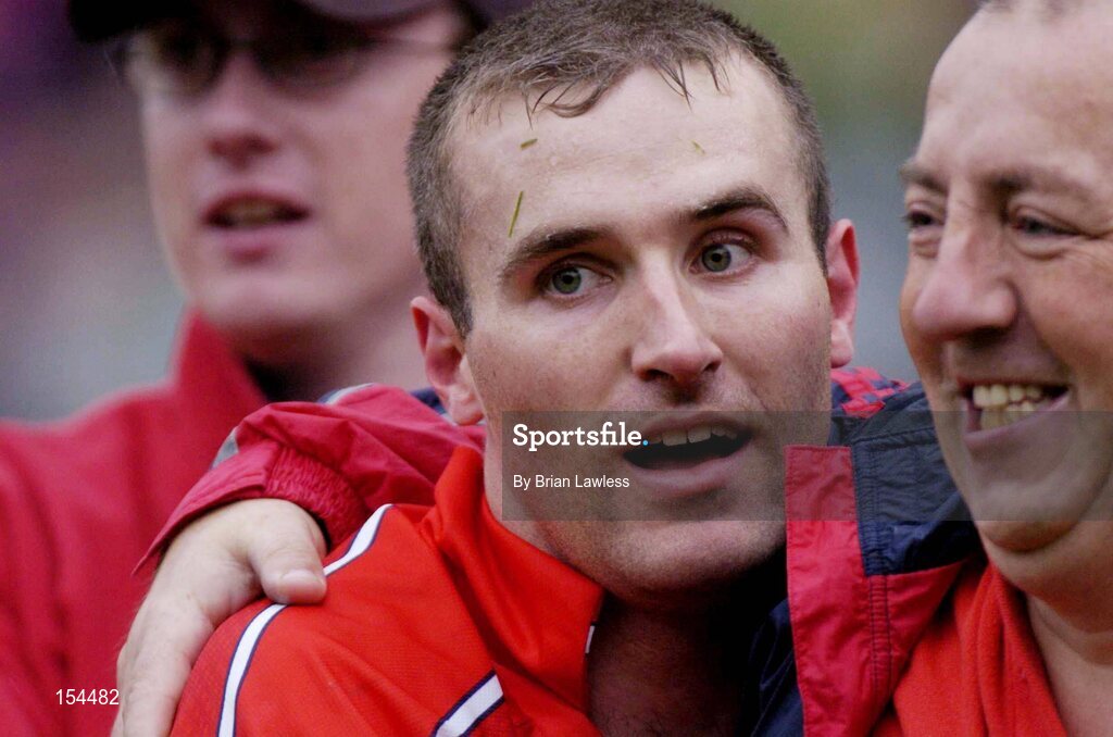 12 September 2004; Cork's Jerry O'Connor after victory over Kilkenny. Guinness All-Ireland Senior Hurling Championship Final, Cork v Kilkenny, Croke Park, Dublin. Picture credit; Brian Lawless / SPORTSFILE *** Local Caption *** Any photograph taken by SPORTSFILE during, or in connection with, the 2004 Guinness All-Ireland Hurling Final which displays GAA logos or contains an image or part of an image of any GAA intellectual property, or, which contains images of a GAA player/players in their playing uniforms, may only be used for editorial and non-advertising purposes.  Use of photographs for advertising, as posters or for purchase separately is strictly prohibited unless prior written approval has been obtained from the Gaelic Athletic Association.