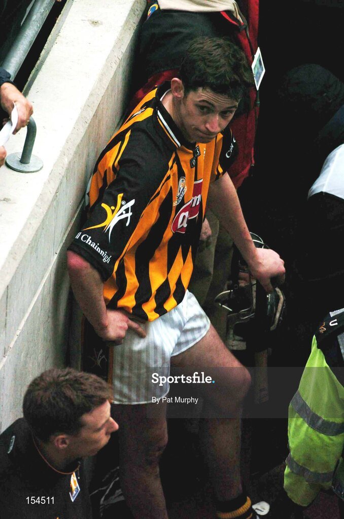 12 September 2004; Martin Comerford, Kilkenny, shows his dissapointment after the game. Guinness All-Ireland Senior Hurling Championship Final, Cork v Kilkenny, Croke Park, Dublin. Picture credit; Pat Murphy / SPORTSFILE *** Local Caption *** Any photograph taken by SPORTSFILE during, or in connection with, the 2004 Guinness All-Ireland Hurling Final which displays GAA logos or contains an image or part of an image of any GAA intellectual property, or, which contains images of a GAA player/players in their playing uniforms, may only be used for editorial and non-advertising purposes.  Use of photographs for advertising, as posters or for purchase separately is strictly prohibited unless prior written approval has been obtained from the Gaelic Athletic Association.