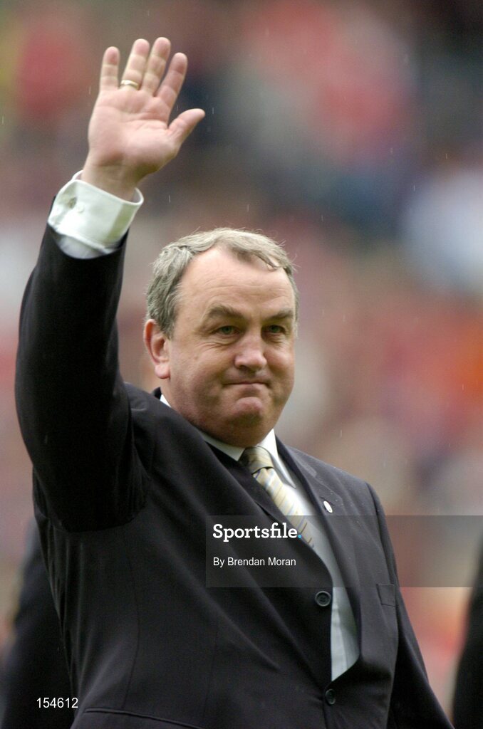 12 September 2004; Member of the 1979 Kilkenny team, Nickey Brennan, is introduced to the crowd before the game. Guinness All-Ireland Senior Hurling Championship Final, Cork v Kilkenny, Croke Park, Dublin. Picture credit; Brendan Moran / SPORTSFILE *** Local Caption *** Any photograph taken by SPORTSFILE during, or in connection with, the 2004 Guinness All-Ireland Hurling Final which displays GAA logos or contains an image or part of an image of any GAA intellectual property, or, which contains images of a GAA player/players in their playing uniforms, may only be used for editorial and non-advertising purposes.  Use of photographs for advertising, as posters or for purchase separately is strictly prohibited unless prior written approval has been obtained from the Gaelic Athletic Association.