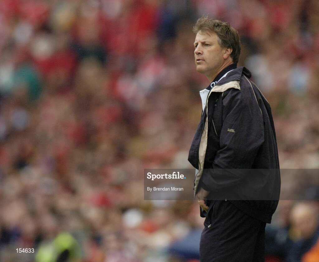 12 September 2004; Donal O'Grady, Cork manager. Guinness All-Ireland Senior Hurling Championship Final, Cork v Kilkenny, Croke Park, Dublin. Picture credit; Brendan Moran / SPORTSFILE *** Local Caption *** Any photograph taken by SPORTSFILE during, or in connection with, the 2004 Guinness All-Ireland Hurling Final which displays GAA logos or contains an image or part of an image of any GAA intellectual property, or, which contains images of a GAA player/players in their playing uniforms, may only be used for editorial and non-advertising purposes.  Use of photographs for advertising, as posters or for purchase separately is strictly prohibited unless prior written approval has been obtained from the Gaelic Athletic Association.