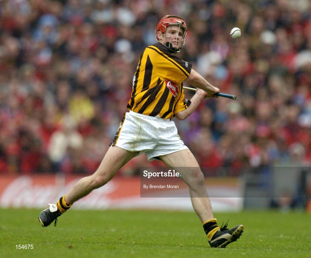 12 September 2004; Tommy Walsh, Kilkenny. Guinness All-Ireland Senior Hurling Championship Final, Cork v Kilkenny, Croke Park, Dublin. Picture credit; Brendan Moran / SPORTSFILE *** Local Caption *** Any photograph taken by SPORTSFILE during, or in connection with, the 2004 Guinness All-Ireland Hurling Final which displays GAA logos or contains an image or part of an image of any GAA intellectual property, or, which contains images of a GAA player/players in their playing uniforms, may only be used for editorial and non-advertising purposes.  Use of photographs for advertising, as posters or for purchase separately is strictly prohibited unless prior written approval has been obtained from the Gaelic Athletic Association. *** Local Caption *** Any photograph taken by SPORTSFILE during, or in connection with, the 2004 Guinness All-Ireland Hurling Final which displays GAA logos or contains an image or part of an image of any GAA intellectual property, or, which contains images of a GAA player/players in their playing uniforms, may only be used for editorial and non-advertising purposes.  Use of photographs for advertising, as posters or for purchase separately is strictly prohibited unless prior written approval has been obtained from the Gaelic Athletic Association.