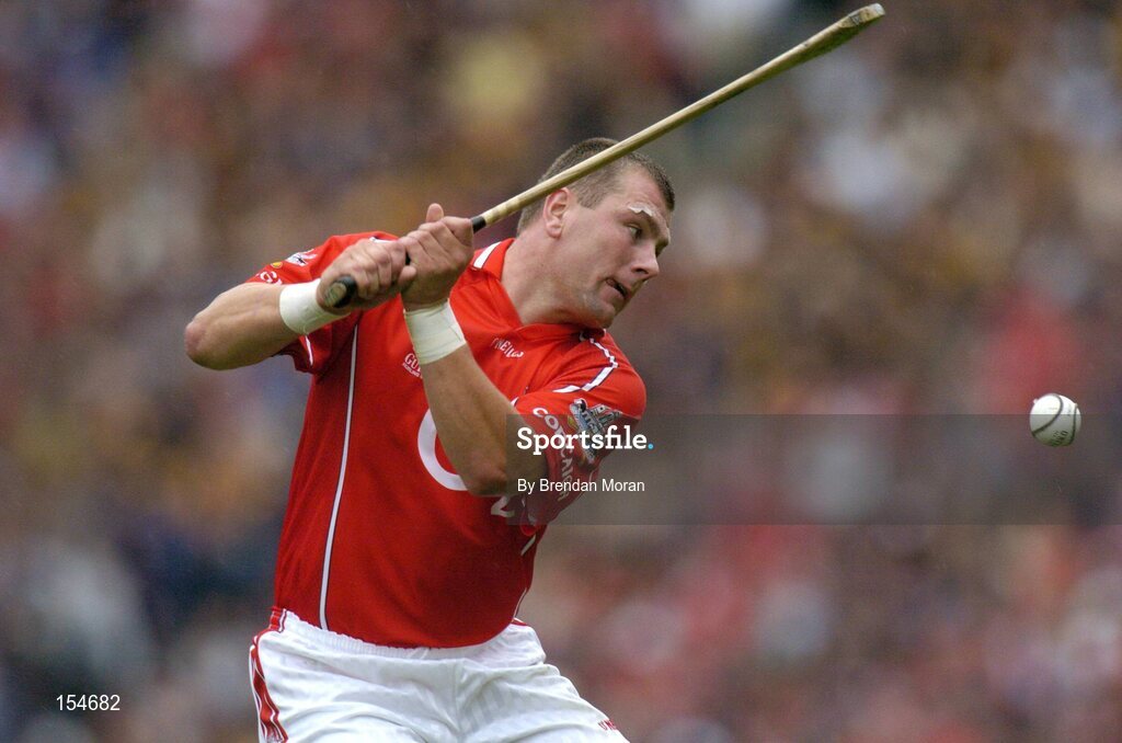 12 September 2004; Diarmuid O'Sullivan, Cork. Guinness All-Ireland Senior Hurling Championship Final, Cork v Kilkenny, Croke Park, Dublin. Picture credit; Brendan Moran / SPORTSFILE *** Local Caption *** Any photograph taken by SPORTSFILE during, or in connection with, the 2004 Guinness All-Ireland Hurling Final which displays GAA logos or contains an image or part of an image of any GAA intellectual property, or, which contains images of a GAA player/players in their playing uniforms, may only be used for editorial and non-advertising purposes.  Use of photographs for advertising, as posters or for purchase separately is strictly prohibited unless prior written approval has been obtained from the Gaelic Athletic Association. *** Local Caption *** Any photograph taken by SPORTSFILE during, or in connection with, the 2004 Guinness All-Ireland Hurling Final which displays GAA logos or contains an image or part of an image of any GAA intellectual property, or, which contains images of a GAA player/players in their playing uniforms, may only be used for editorial and non-advertising purposes.  Use of photographs for advertising, as posters or for purchase separately is strictly prohibited unless prior written approval has been obtained from the Gaelic Athletic Association.