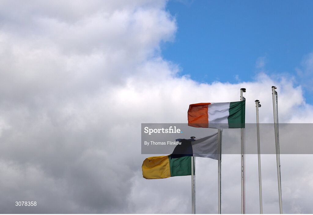 16 March 2025; A general view of flags before the Allianz Football League Division 2 match between Meath and Monaghan at Páirc Tailteann in Navan, Meath. Photo by Thomas Flinkow/Sportsfile