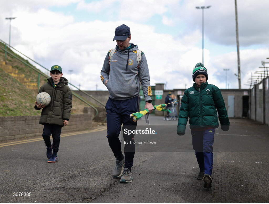 16 March 2025; Meath supporters before the Allianz Football League Division 2 match between Meath and Monaghan at Páirc Tailteann in Navan, Meath. Photo by Thomas Flinkow/Sportsfile