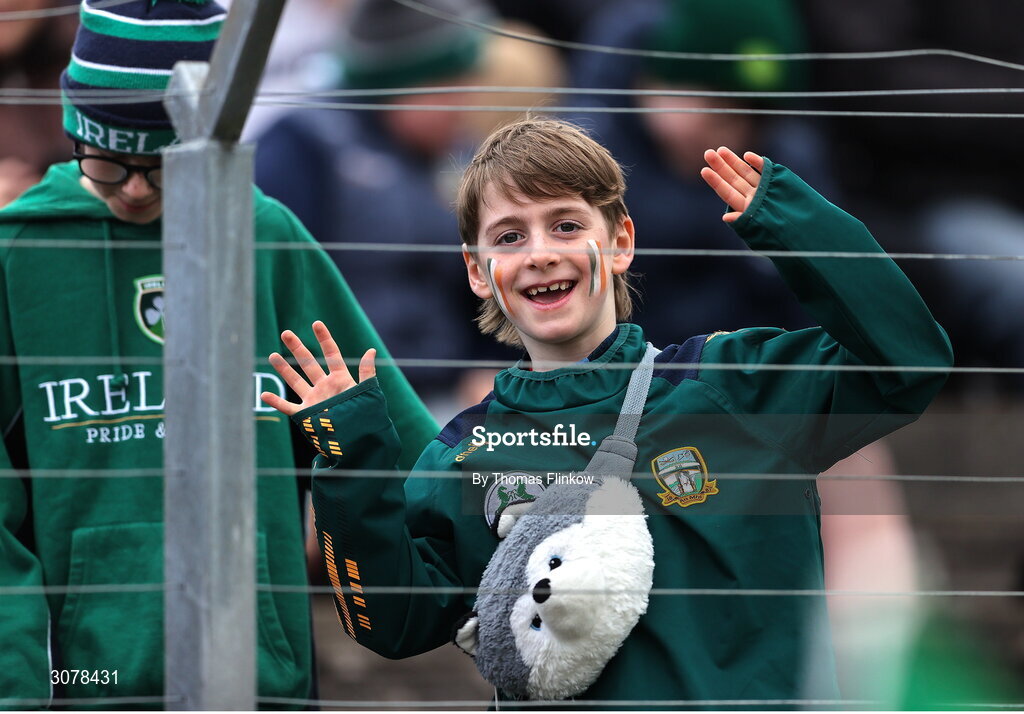 16 March 2025; A Meath supporter during the Allianz Football League Division 2 match between Meath and Monaghan at Páirc Tailteann in Navan, Meath. Photo by Thomas Flinkow/Sportsfile