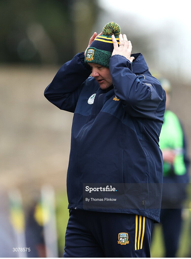 16 March 2025; Meath manager Robbie Brennan reacts during the Allianz Football League Division 2 match between Meath and Monaghan at Páirc Tailteann in Navan, Meath. Photo by Thomas Flinkow/Sportsfile