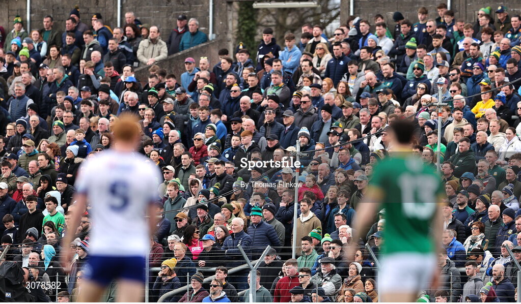 16 March 2025; Spectators during the Allianz Football League Division 2 match between Meath and Monaghan at Páirc Tailteann in Navan, Meath. Photo by Thomas Flinkow/Sportsfile