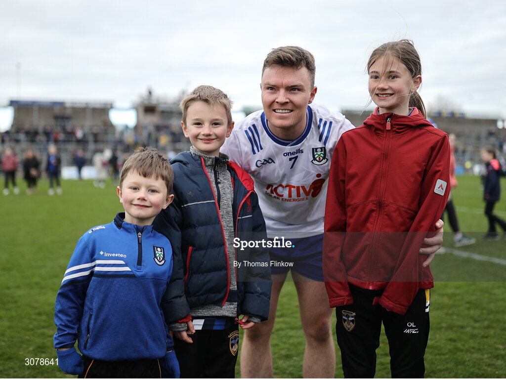 16 March 2025; Conor McCarthy of Monaghan has his photo taken with supporters after the Allianz Football League Division 2 match between Meath and Monaghan at Páirc Tailteann in Navan, Meath. Photo by Thomas Flinkow/Sportsfile