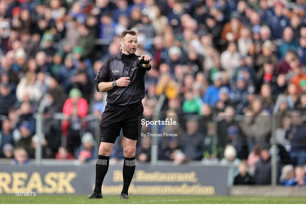 16 March 2025; Referee Anthony Nolan during the Allianz Football League Division 2 match between Meath and Monaghan at Páirc Tailteann in Navan, Meath. Photo by Thomas Flinkow/Sportsfile
