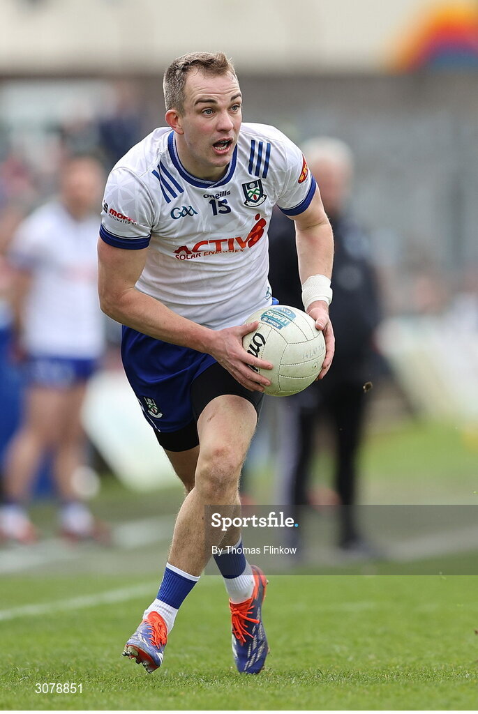 16 March 2025; Jack Mc Carron of Monaghan during the Allianz Football League Division 2 match between Meath and Monaghan at Páirc Tailteann in Navan, Meath. Photo by Thomas Flinkow/Sportsfile