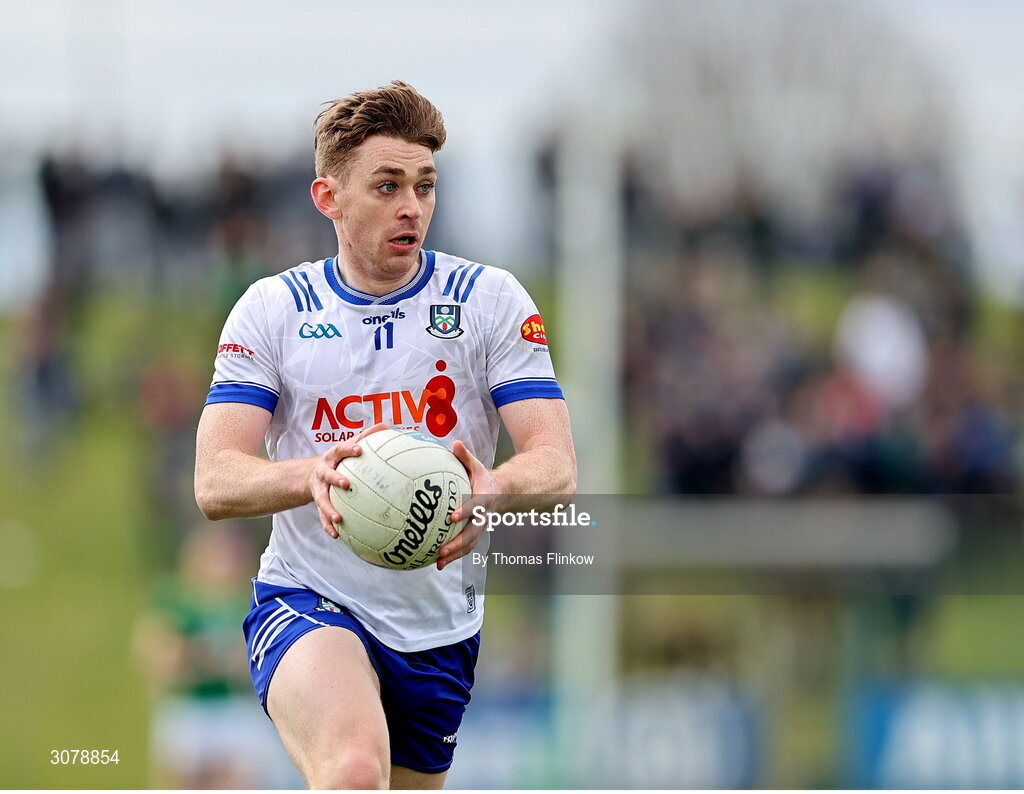 16 March 2025; Mícheál Bannigan of Monaghan during the Allianz Football League Division 2 match between Meath and Monaghan at Páirc Tailteann in Navan, Meath. Photo by Thomas Flinkow/Sportsfile