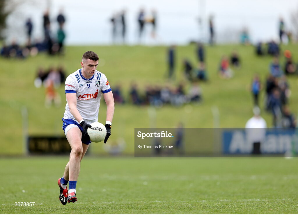 16 March 2025; Mícheál McCarville of Monaghan during the Allianz Football League Division 2 match between Meath and Monaghan at Páirc Tailteann in Navan, Meath. Photo by Thomas Flinkow/Sportsfile