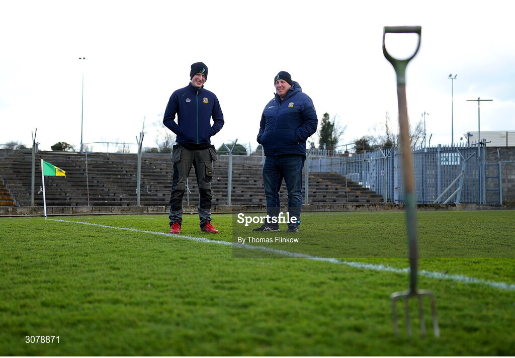 16 March 2025; Meath groundsmen before the Allianz Football League Division 2 match between Meath and Monaghan at Páirc Tailteann in Navan, Meath. Photo by Thomas Flinkow/Sportsfile