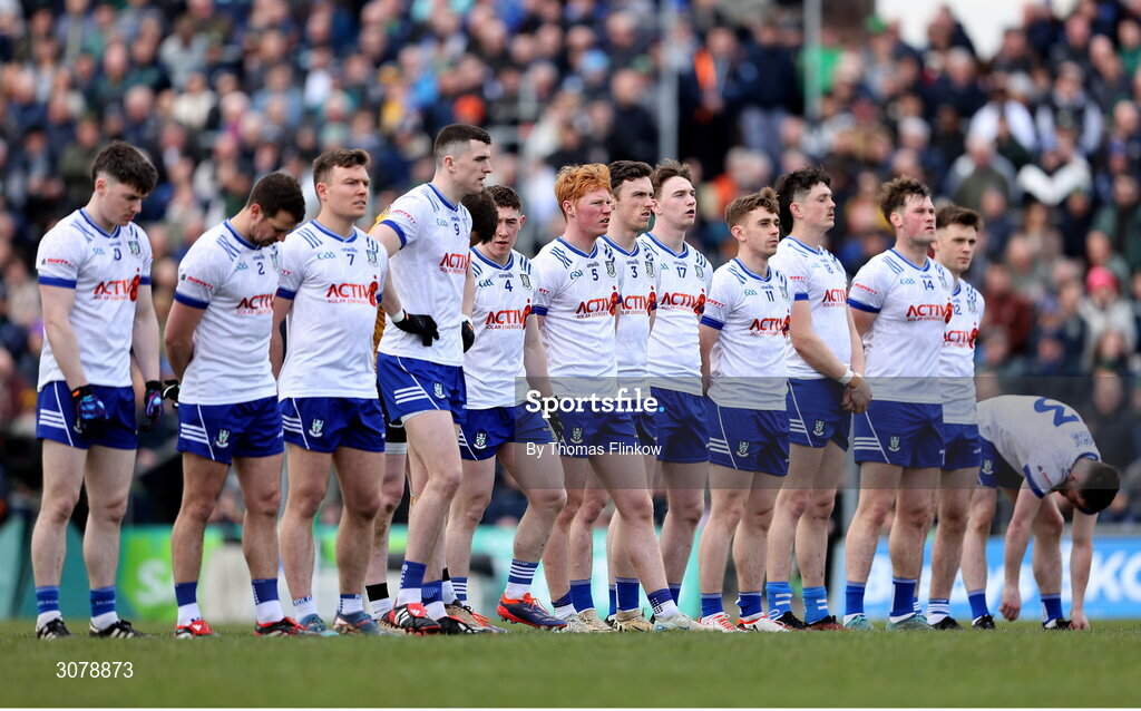 16 March 2025; The Monaghan team before the Allianz Football League Division 2 match between Meath and Monaghan at Páirc Tailteann in Navan, Meath. Photo by Thomas Flinkow/Sportsfile
