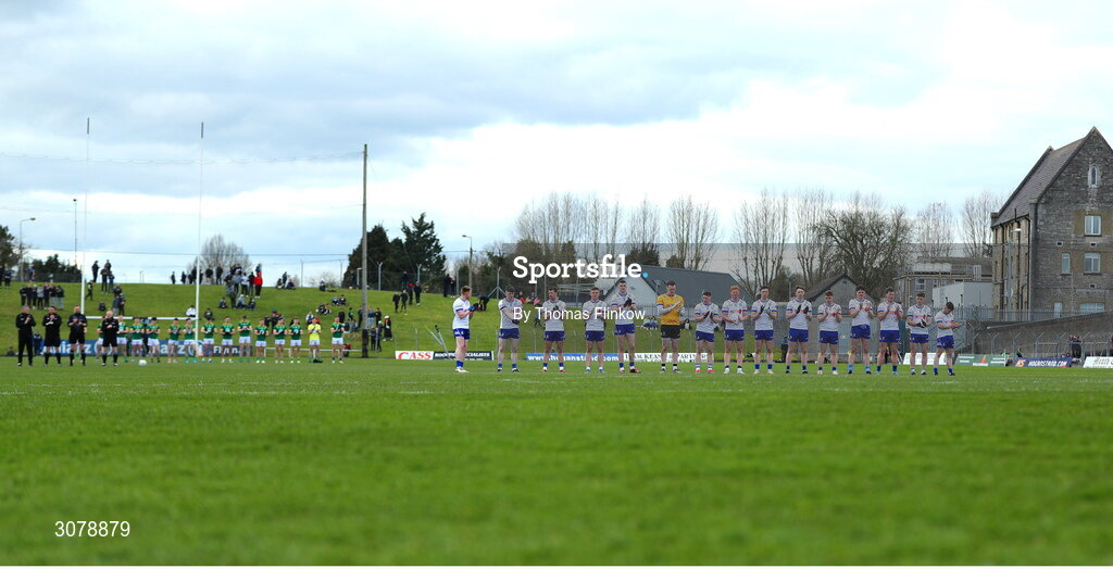 16 March 2025; Players and match officials before the Allianz Football League Division 2 match between Meath and Monaghan at Páirc Tailteann in Navan, Meath. Photo by Thomas Flinkow/Sportsfile