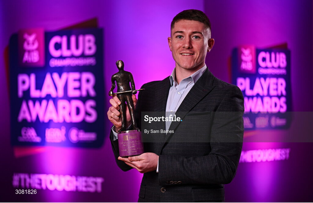 21 March 2025; Na Fianna hurler Andrew Jamieson-Murphy with his 2024/25 AIB GAA Hurling Club Championship Player of the Year award during the AIB Club Player Awards at Croke Park in Dublin. The AIB Club Player Awards celebrated the best players from club Football, Hurling, Camogie, and LGFA in a single ceremony for the first time, recognising their outstanding achievements on the field throughout the season. Photo by Sam Barnes/Sportsfile