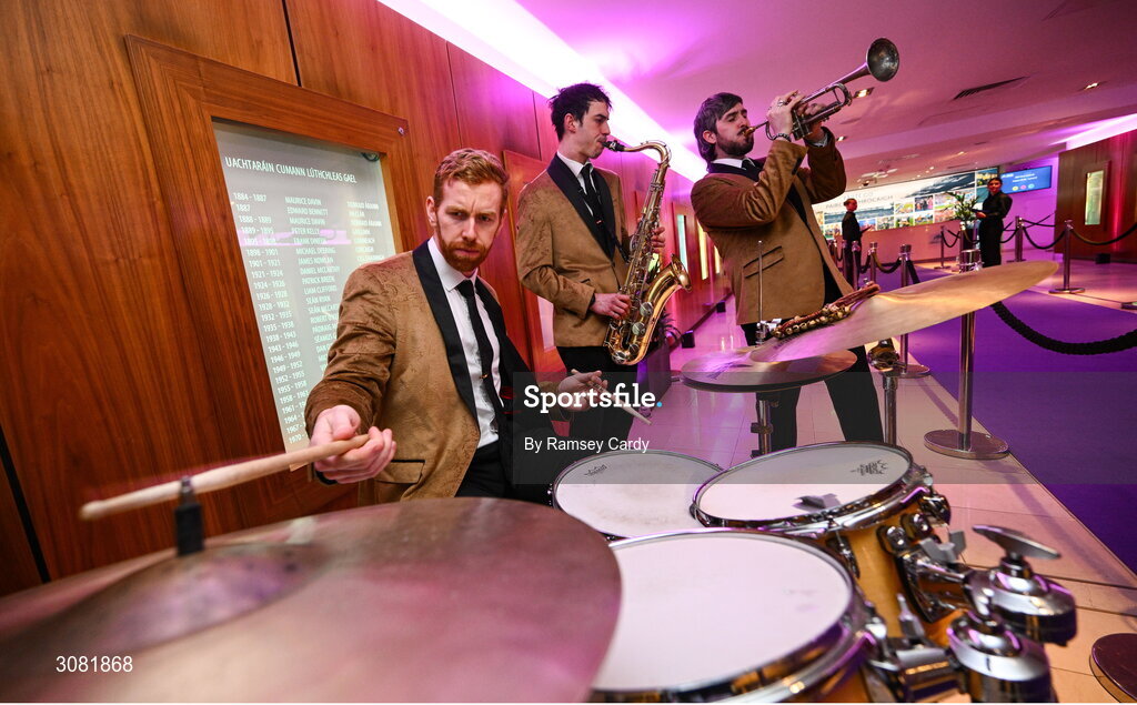 21 March 2025; The New Brass Kings perform as guests arrive in advance of the AIB Club Player Awards at Croke Park in Dublin. The AIB Club Player Awards celebrated the best players from club Football, Hurling, Camogie, and LGFA in a single ceremony for the first time, recognising their outstanding achievements on the field throughout the season. Photo by Ramsey Cardy/Sportsfile