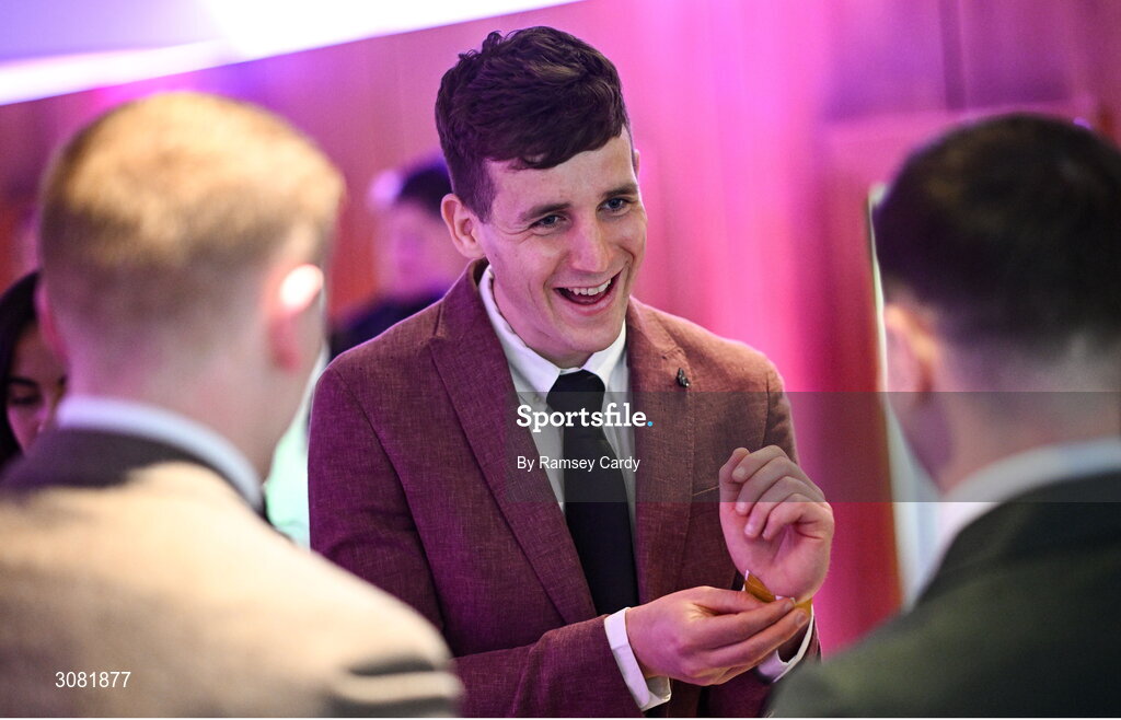21 March 2025; Slaughtneil hurler Shane McGuigan arrives in advance of the AIB Club Player Awards at Croke Park in Dublin. The AIB Club Player Awards celebrated the best players from club Football, Hurling, Camogie, and LGFA in a single ceremony for the first time, recognising their outstanding achievements on the field throughout the season. Photo by Ramsey Cardy/Sportsfile