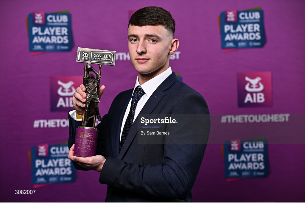 21 March 2025; Cuala footballer David O'Dowd with his 2024/25 Football Team of the Year award during the AIB Club Player Awards at Croke Park in Dublin. The AIB Club Player Awards celebrated the best players from club Football, Hurling, Camogie, and LGFA in a single ceremony for the first time, recognising their outstanding achievements on the field throughout the season. Photo by Sam Barnes/Sportsfile