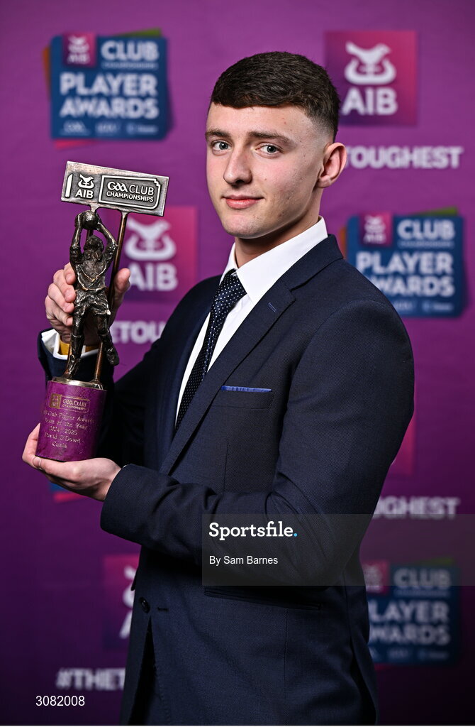 21 March 2025; Cuala footballer David O'Dowd with his 2024/25 Football Team of the Year award during the AIB Club Player Awards at Croke Park in Dublin. The AIB Club Player Awards celebrated the best players from club Football, Hurling, Camogie, and LGFA in a single ceremony for the first time, recognising their outstanding achievements on the field throughout the season. Photo by Sam Barnes/Sportsfile