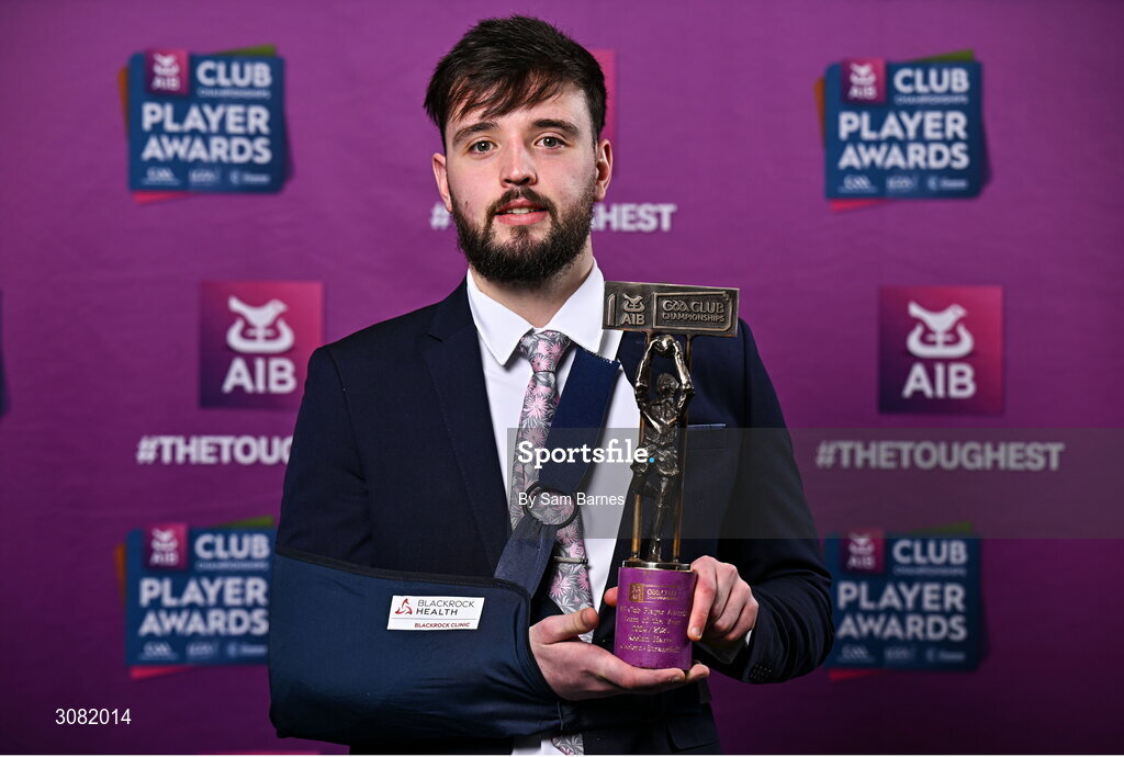 21 March 2025; Coolera-Strandhill footballer Keelan Harte with his 2024/25 Football Team of the Year award during the AIB Club Player Awards at Croke Park in Dublin. The AIB Club Player Awards celebrated the best players from club Football, Hurling, Camogie, and LGFA in a single ceremony for the first time, recognising their outstanding achievements on the field throughout the season. Photo by Sam Barnes/Sportsfile