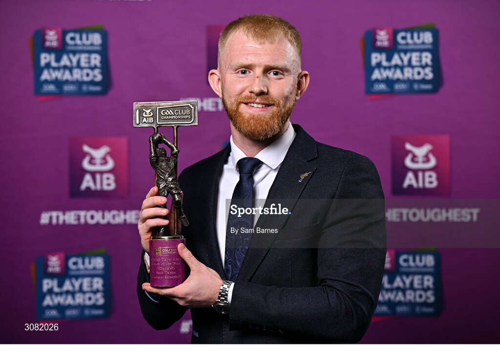 21 March 2025; Coolera-Strandhill footballer Seán Taylor with his 2024/25 Football Team of the Year award during the AIB Club Player Awards at Croke Park in Dublin. The AIB Club Player Awards celebrated the best players from club Football, Hurling, Camogie, and LGFA in a single ceremony for the first time, recognising their outstanding achievements on the field throughout the season. Photo by Sam Barnes/Sportsfile
