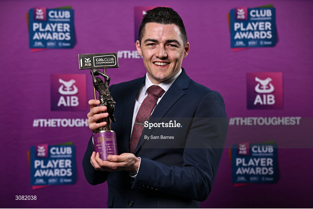 21 March 2025; Dr Crokes footballer Brian Looney with his 2024/25 Football Team of the Year award during the AIB Club Player Awards at Croke Park in Dublin. The AIB Club Player Awards celebrated the best players from club Football, Hurling, Camogie, and LGFA in a single ceremony for the first time, recognising their outstanding achievements on the field throughout the season. Photo by Sam Barnes/Sportsfile