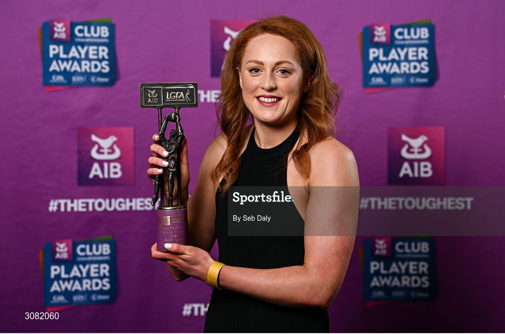 21 March 2025; Kilmacud Crokes ladies footballer Niamh Cotter with her 2024 Ladies Gaelic Football Team of the Year award during the AIB Club Player Awards at Croke Park in Dublin. The AIB Club Player Awards celebrated the best players from club Football, Hurling, Camogie, and LGFA in a single ceremony for the first time, recognising their outstanding achievements on the field throughout the season. Photo by Seb Daly/Sportsfile