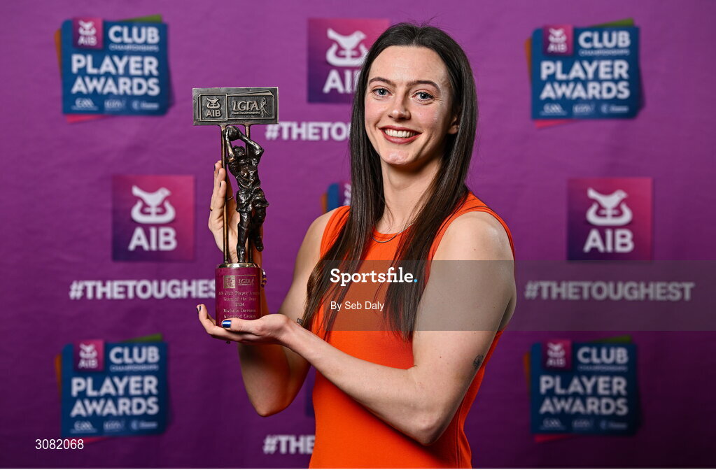 21 March 2025; Kilmacud Crokes ladies footballer Michelle Davoren with her 2024 Ladies Gaelic Football Team of the Year award during the AIB Club Player Awards at Croke Park in Dublin. The AIB Club Player Awards celebrated the best players from club Football, Hurling, Camogie, and LGFA in a single ceremony for the first time, recognising their outstanding achievements on the field throughout the season. Photo by Seb Daly/Sportsfile