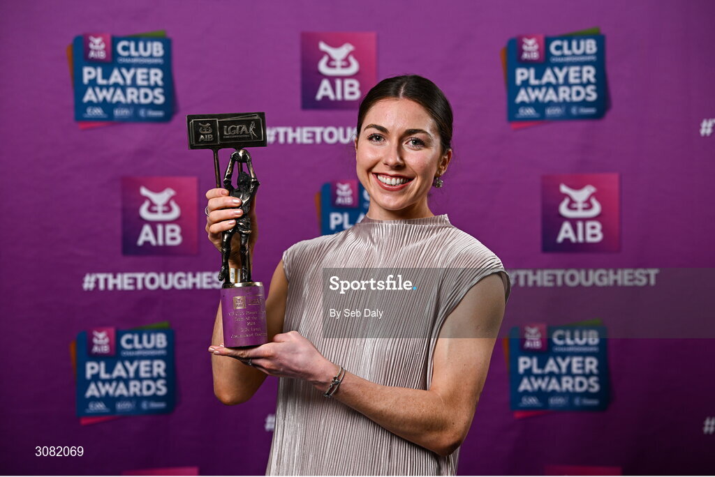 21 March 2025; Castleisland Desmonds ladies footballer Eilís Lynch with her 2024 Ladies Gaelic Football Team of the Year award during the AIB Club Player Awards at Croke Park in Dublin. The AIB Club Player Awards celebrated the best players from club Football, Hurling, Camogie, and LGFA in a single ceremony for the first time, recognising their outstanding achievements on the field throughout the season. Photo by Seb Daly/Sportsfile