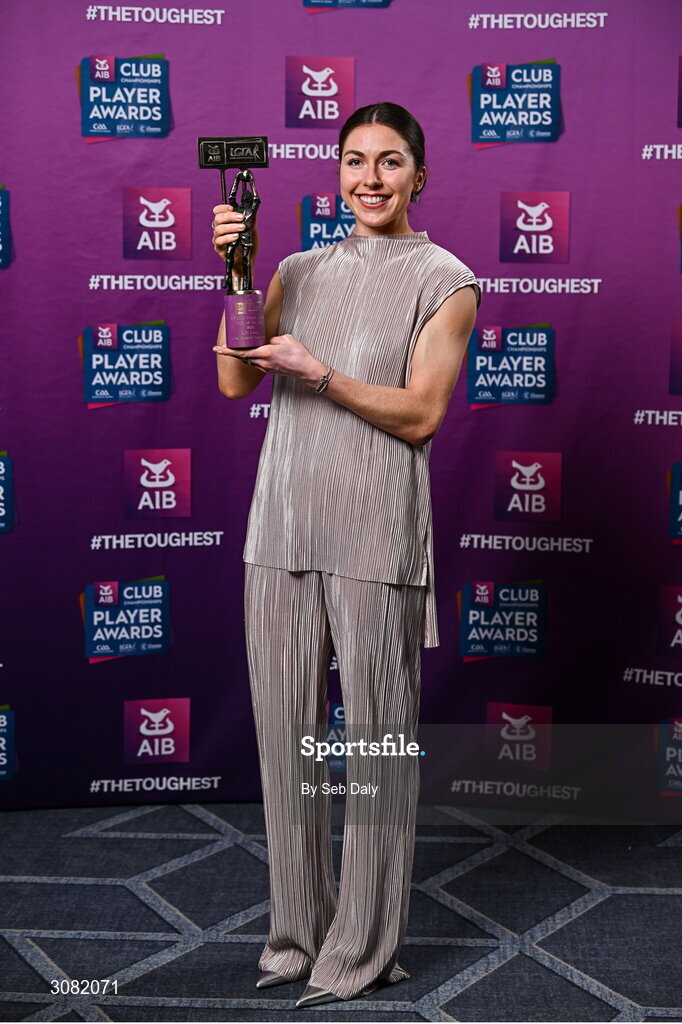 21 March 2025; Castleisland Desmonds ladies footballer Eilís Lynch with her 2024 Ladies Gaelic Football Team of the Year award during the AIB Club Player Awards at Croke Park in Dublin. The AIB Club Player Awards celebrated the best players from club Football, Hurling, Camogie, and LGFA in a single ceremony for the first time, recognising their outstanding achievements on the field throughout the season. Photo by Seb Daly/Sportsfile