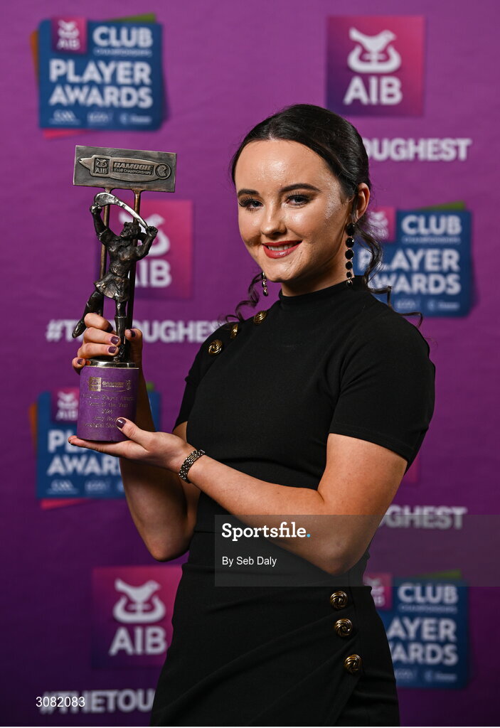 21 March 2025; Loughiel Shamrocks camogie player Amy Boyle with her 2024 Camogie Team of the Year award during the AIB Club Player Awards at Croke Park in Dublin. The AIB Club Player Awards celebrated the best players from club Football, Hurling, Camogie, and LGFA in a single ceremony for the first time, recognising their outstanding achievements on the field throughout the season. Photo by Seb Daly/Sportsfile