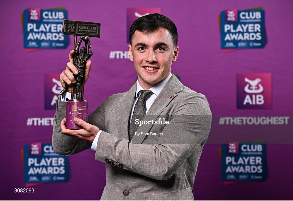 21 March 2025; Errigal Ciaran footballer Darragh Canavan with his 2024/25 Football Team of the Year award during the AIB Club Player Awards at Croke Park in Dublin. The AIB Club Player Awards celebrated the best players from club Football, Hurling, Camogie, and LGFA in a single ceremony for the first time, recognising their outstanding achievements on the field throughout the season. Photo by Sam Barnes/Sportsfile