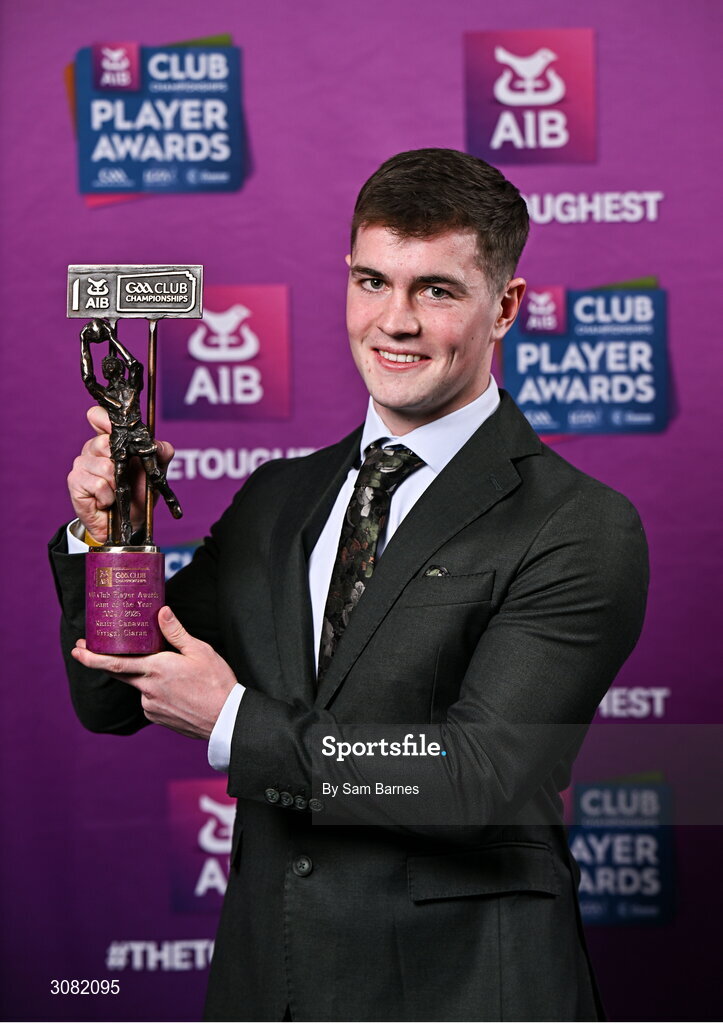 21 March 2025; Errigal Ciaran footballer Ruairí Canavan with his 2024/25 Football Team of the Year award during the AIB Club Player Awards at Croke Park in Dublin. The AIB Club Player Awards celebrated the best players from club Football, Hurling, Camogie, and LGFA in a single ceremony for the first time, recognising their outstanding achievements on the field throughout the season. Photo by Sam Barnes/Sportsfile