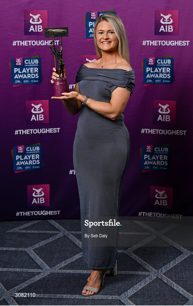 21 March 2025; Truagh Clonlara camogie player Sinead Hogg with her 2024 Camogie Team of the Year award during the AIB Club Player Awards at Croke Park in Dublin. The AIB Club Player Awards celebrated the best players from club Football, Hurling, Camogie, and LGFA in a single ceremony for the first time, recognising their outstanding achievements on the field throughout the season. Photo by Seb Daly/Sportsfile