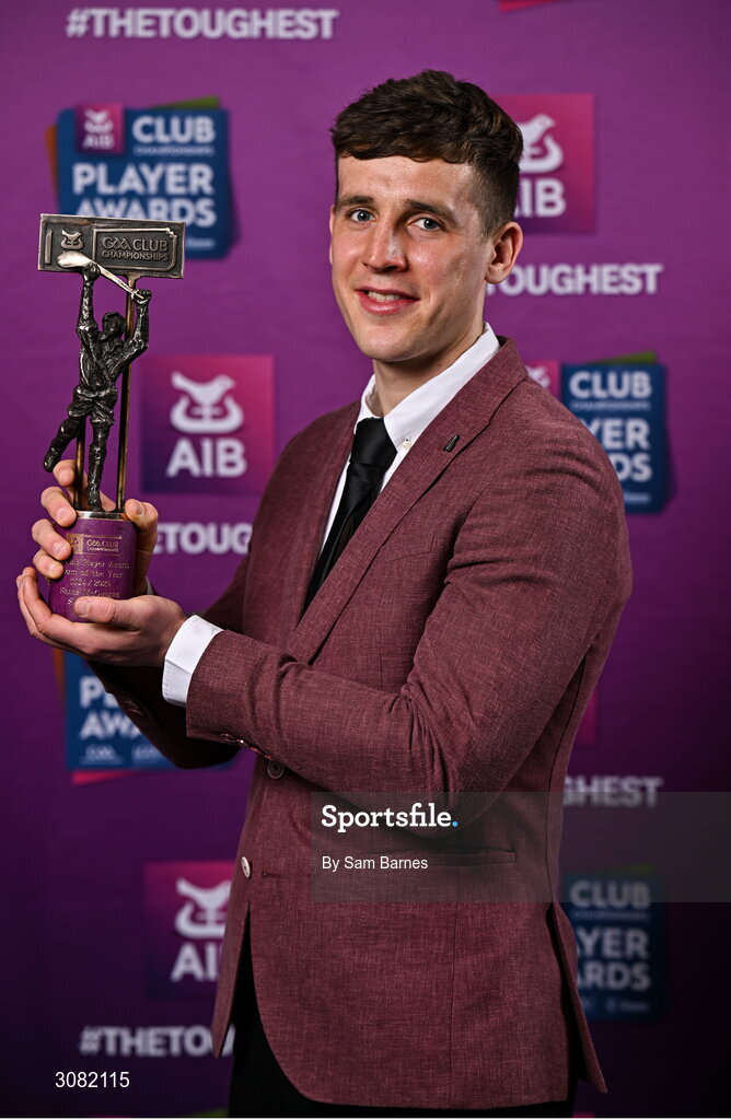 21 March 2025; Slaughtneil hurler Shane McGuigan with his 2024/25 Hurling Team of the Year award during the AIB Club Player Awards at Croke Park in Dublin. The AIB Club Player Awards celebrated the best players from club Football, Hurling, Camogie, and LGFA in a single ceremony for the first time, recognising their outstanding achievements on the field throughout the season. Photo by Sam Barnes/Sportsfile