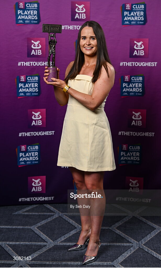 21 March 2025; Kilkerrin-Clonberne ladies footballer Nicola Ward with her 2024 Ladies Gaelic Football Team of the Year award during the AIB Club Player Awards at Croke Park in Dublin. The AIB Club Player Awards celebrated the best players from club Football, Hurling, Camogie, and LGFA in a single ceremony for the first time, recognising their outstanding achievements on the field throughout the season. Photo by Seb Daly/Sportsfile