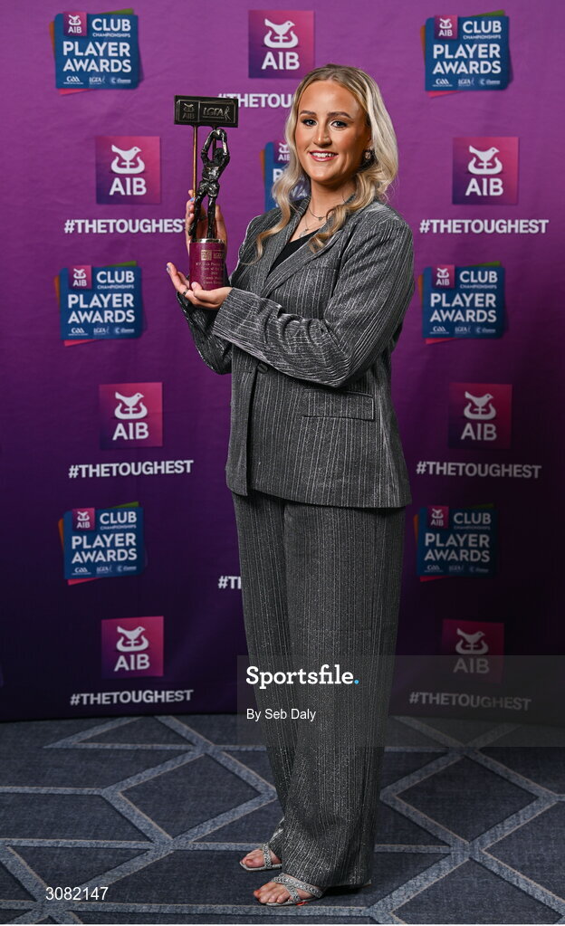 21 March 2025; Clann Eireann ladies footballer Niamh Murray with her 2024 Ladies Gaelic Football Team of the Year award during the AIB Club Player Awards at Croke Park in Dublin. The AIB Club Player Awards celebrated the best players from club Football, Hurling, Camogie, and LGFA in a single ceremony for the first time, recognising their outstanding achievements on the field throughout the season. Photo by Seb Daly/Sportsfile