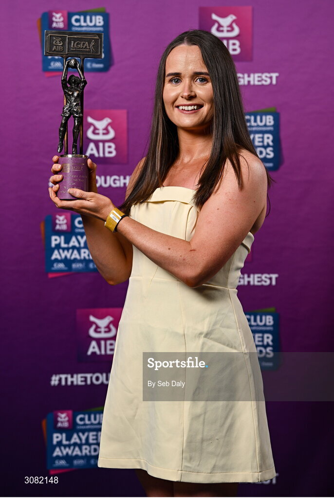 21 March 2025; Kilkerrin-Clonberne ladies footballer Nicola Ward with her 2024 Ladies Gaelic Football Team of the Year award during the AIB Club Player Awards at Croke Park in Dublin. The AIB Club Player Awards celebrated the best players from club Football, Hurling, Camogie, and LGFA in a single ceremony for the first time, recognising their outstanding achievements on the field throughout the season. Photo by Seb Daly/Sportsfile