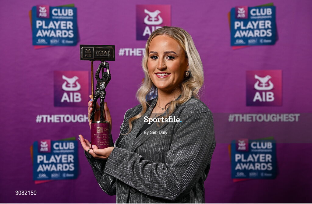 21 March 2025; Clann Eireann ladies footballer Niamh Murray with her 2024 Ladies Gaelic Football Team of the Year award during the AIB Club Player Awards at Croke Park in Dublin. The AIB Club Player Awards celebrated the best players from club Football, Hurling, Camogie, and LGFA in a single ceremony for the first time, recognising their outstanding achievements on the field throughout the season. Photo by Seb Daly/Sportsfile