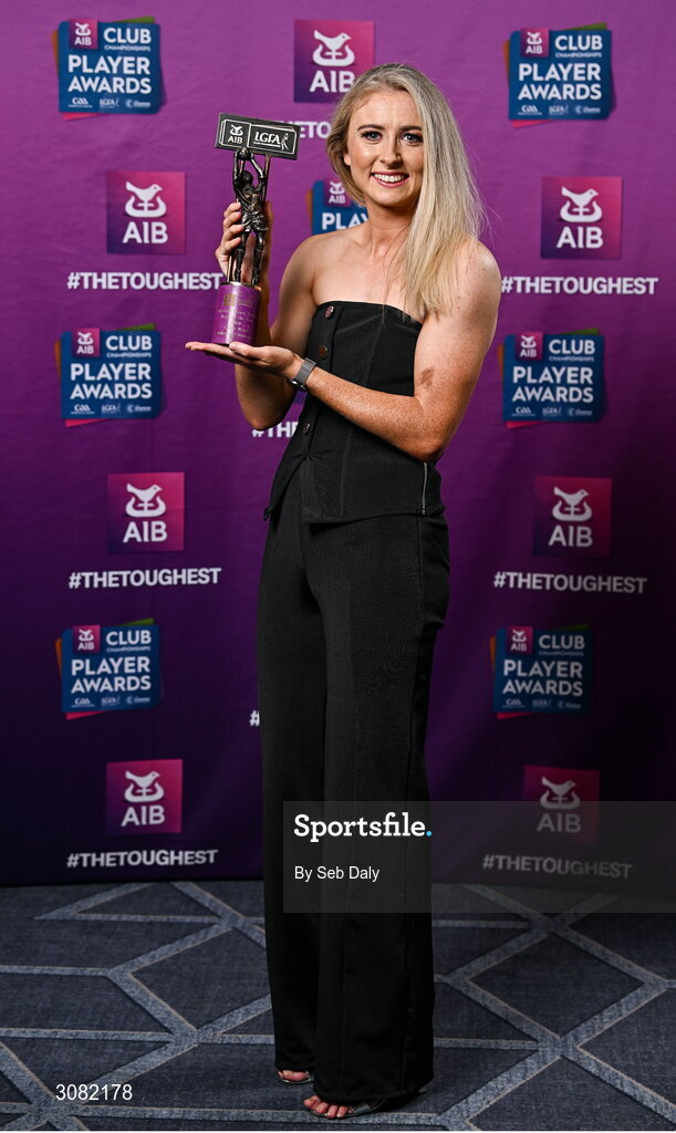21 March 2025; Kilkerrin-Clonberne ladies footballer Louise Ward with her 2024 Ladies Gaelic Football Team of the Year award during the AIB Club Player Awards at Croke Park in Dublin. The AIB Club Player Awards celebrated the best players from club Football, Hurling, Camogie, and LGFA in a single ceremony for the first time, recognising their outstanding achievements on the field throughout the season. Photo by Seb Daly/Sportsfile