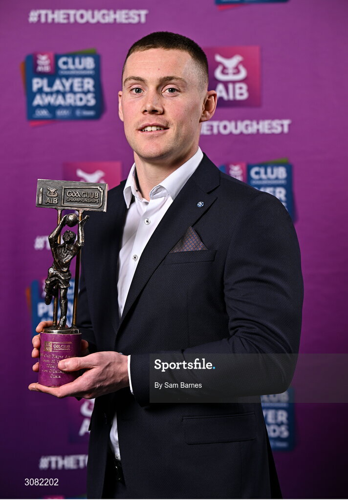 21 March 2025; Cuala footballer Con O'Callaghan with his 2024/25 Football Team of the Year award during the AIB Club Player Awards at Croke Park in Dublin. The AIB Club Player Awards celebrated the best players from club Football, Hurling, Camogie, and LGFA in a single ceremony for the first time, recognising their outstanding achievements on the field throughout the season. Photo by Sam Barnes/Sportsfile
