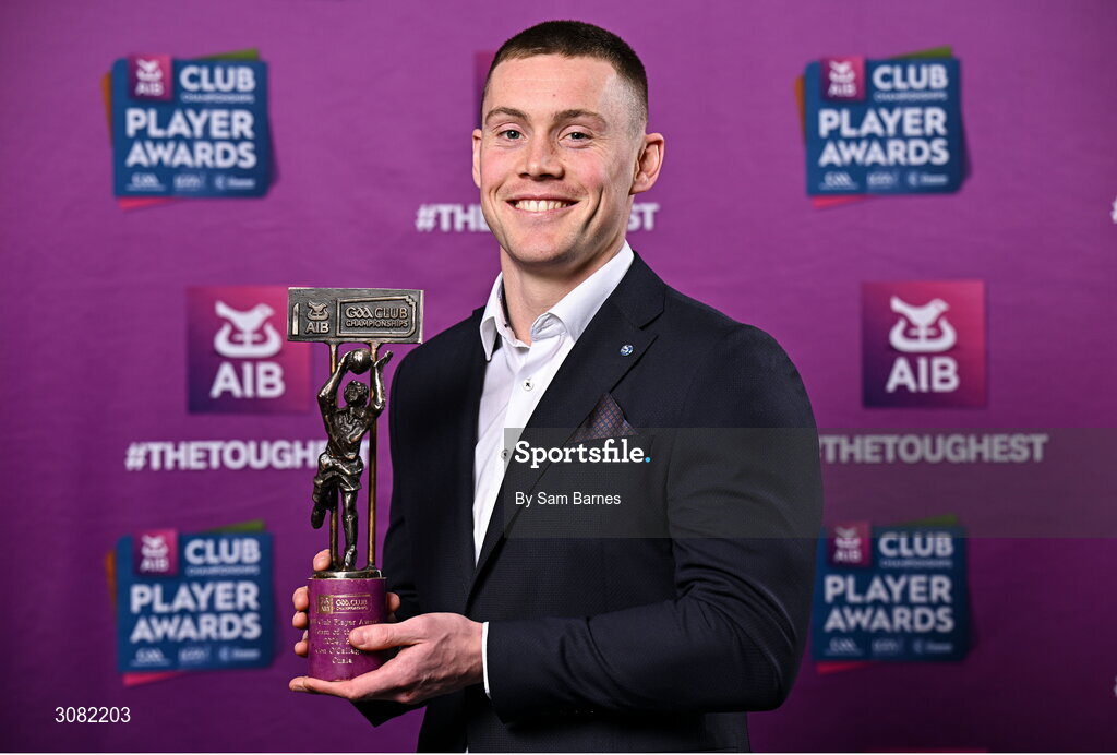 21 March 2025; Cuala footballer Con O'Callaghan with his 2024/25 Football Team of the Year award during the AIB Club Player Awards at Croke Park in Dublin. The AIB Club Player Awards celebrated the best players from club Football, Hurling, Camogie, and LGFA in a single ceremony for the first time, recognising their outstanding achievements on the field throughout the season. Photo by Sam Barnes/Sportsfile