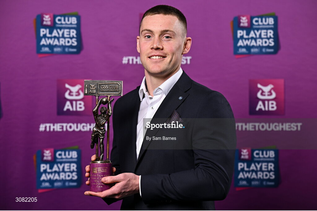 21 March 2025; Cuala footballer Con O'Callaghan with his 2024/25 Football Team of the Year award during the AIB Club Player Awards at Croke Park in Dublin. The AIB Club Player Awards celebrated the best players from club Football, Hurling, Camogie, and LGFA in a single ceremony for the first time, recognising their outstanding achievements on the field throughout the season. Photo by Sam Barnes/Sportsfile